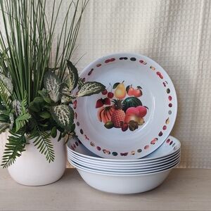 Vintage Kook Large Plastic Bowls w/ Fruit Designs -Set of 8